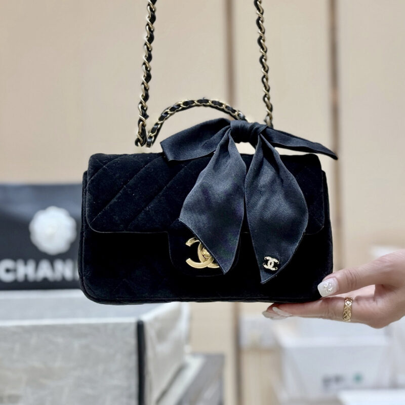 CHANEL 25K 丝绒手柄蝴蝶结大mini👜AS5875