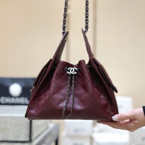 Chanel 26P 25bag荔枝皮👜酒红色银链 AS5293