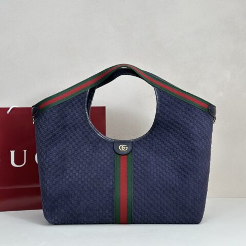 GUCCI 专柜品质，顶级原单货，实物实拍！款号853971蓝色压花（绿红织带）