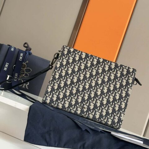 DIOR 迪奥顶级 A5 手拿包黑色 Oblique 印花  编号:2ESCA483YKY_H03E