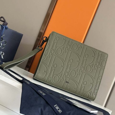 DIOR 迪奥顶级 A5 手拿包绿色 Oblique 印花  编号:2ESCA483YKY_H03E